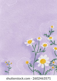 Lavender Watercolor Background with Daisy Flowers
