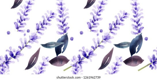 Lavender watercolor pattern Vector. delicate floral blooming decor. Wedding ceremony, postcard, Women day greeting. Flow colorful drops. Beautiful pastel color