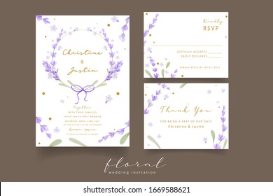 Lavender watercolor wedding invitation set 