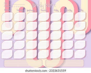 Lavender Weekly  planner, Day planner, Date. Monthly planner. Blank template. Vector illustration. Minimal style. Clean style. Daily to do. Cute style vector art