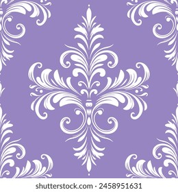 Lavender and white damask vector seamless pattern. Vintage, paisley elements. Traditional, Turkish motifs. Great for fabric and textile, wallpaper, packaging or any desired idea.