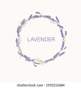 Lavender wreath. Delicate floral bouquet frame. Spring summer banner template.