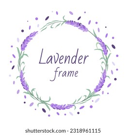 Lavender wreath. Delicate floral bouquet frame. Spring summer banner template. Vector illustration