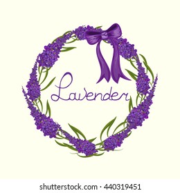 
Lavender . Wreath of herbs in vintage style with a bow.