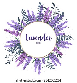 Lavender wreath vector. Delicate floral bouquet frame. Spring summer banner template