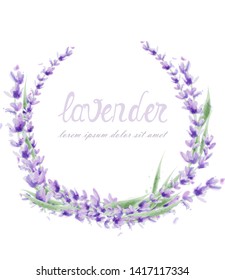 Lavender wreath Vector watercolor. Round frame decor illustration