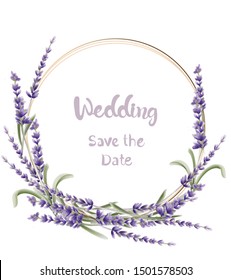 Lavender wreath wedding card vector watercolor. Isolated background. Provence flowers banner