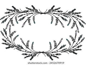lavender wreaths frame, leaf borders. Botanical vector isolated on white