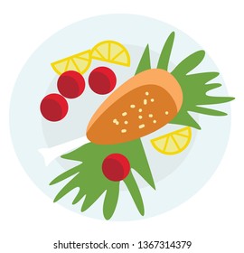 A Lavish Food Platter With Greens And Fruits Vector Or Color Illustration