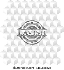 Lavish grey badge with geometric cube white background