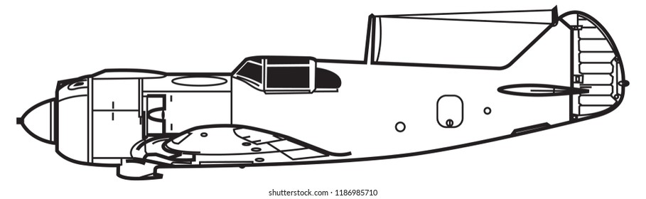 lavochkin La-5. Outline vector drawing