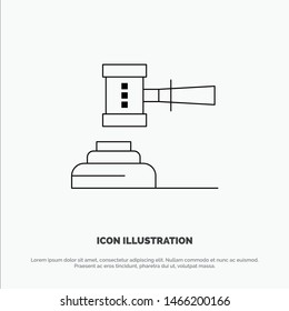 Law, Action, Auction, Court, Gavel, Hammer, Judge, Legal Line Icon Vector. Vector Icon Template background
