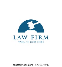 Law And Attorney With Gavel Logo Design Template.