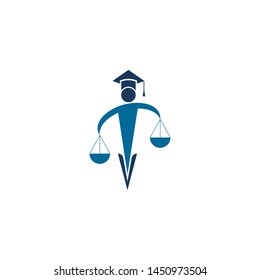 Law and Attorney Logo Design. Man holding scales of justice logo.