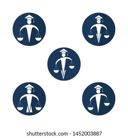 Law and Attorney Logo Design. Man holding scales of justice logo.