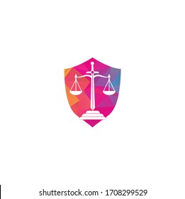 Law and Attorney shield shape concept Logo Design. Law firm and office vector logo design. justice law and attorney logo design template