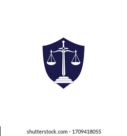 Law and Attorney shield shape concept Logo Design. Law firm and office vector logo design. justice law and attorney logo design template	
