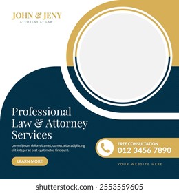 Law and attorney social media post banner template. Modern and elegant layout can be use for any business promotion ads.