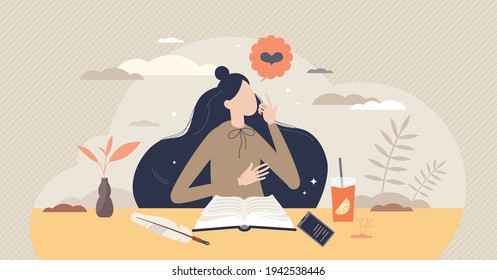 Law of attraction as positive energy, hope and thoughts materialization tiny person concept. Believe in universe power and receive love and relationship with wish, focus and faith vector illustration.