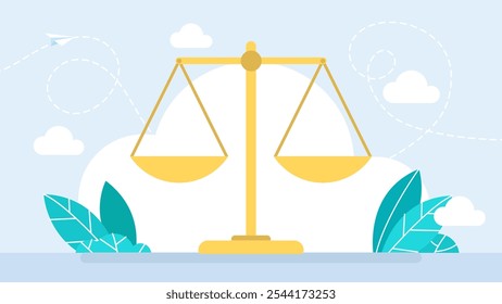 Law balance symbol. Libra in flat design. Justice scales. Weight scales isolated on white background. Flat design. Vector illustration