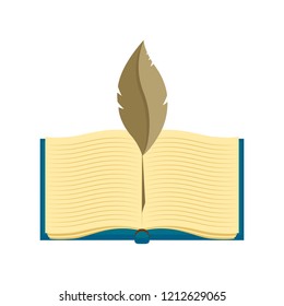 Law book icon with a feather. Vector illustration design