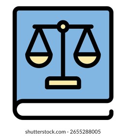 Ilustración de estilo de línea plana de icono de libro de leyes que representa el conocimiento y las regulaciones legales, adecuado para la educación de la ley, servicios legales y proyectos relacionados con la justicia
