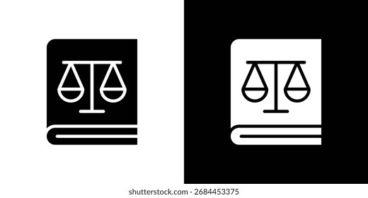 Icono del libro de leyes en estilo plano, símbolo negro lleno
