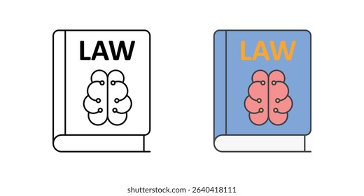 Law book icon with neural circuit symbol representing AI-driven legal research, intelligent case analysis, and automated compliance technology.