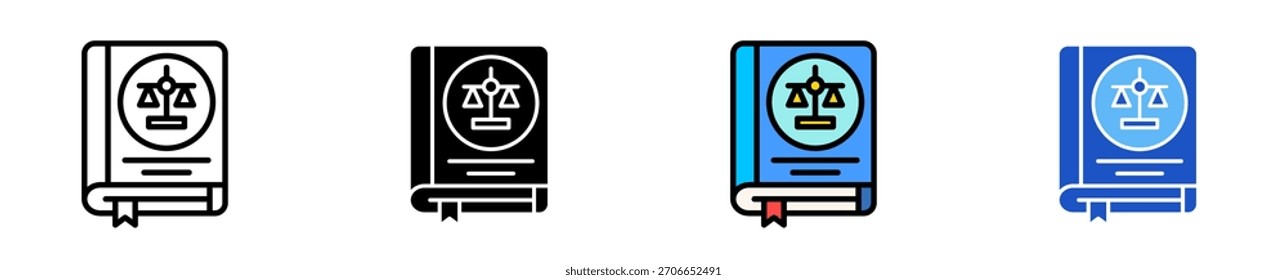 Conjunto de iconos de libro de leyes Colección de estilo múltiple
