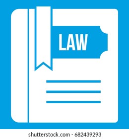 Law book icon white isolated on blue background vector illustration