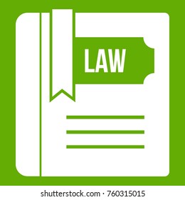 Law book icon white isolated on green background. Vector illustration