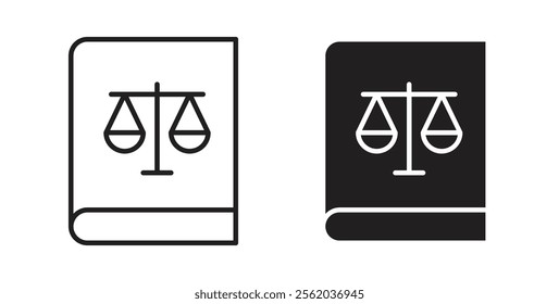 Law book icons in flat and line style set.