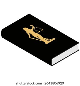 Law book with Lady Justice (Themis) on the cover, holding scales and sword. Symbol of justice and law. Goddess of Justice. Isolated on white background. Vector illustration