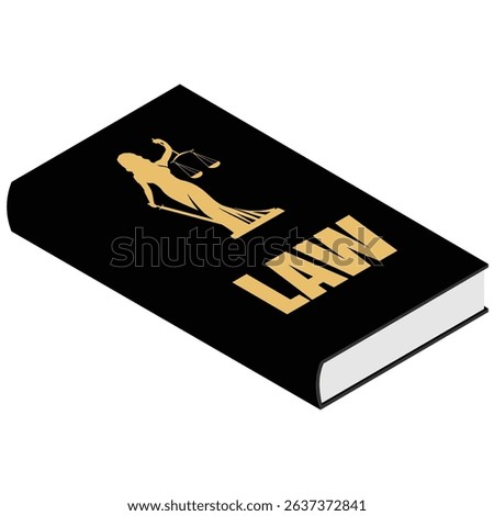 Law book with Lady Justice (Themis) on the cover, holding scales and sword. Symbol of justice and law. Goddess of Justice. Isolated on white background. Vector illustration