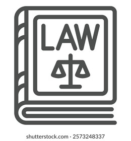 Law book with libra scales line icon, jurisprudence concept. Vector graphics. Book for court house sign on white background, outline style icon for mobile or web design