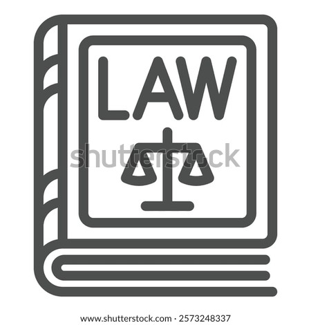 Law book with libra scales line icon, jurisprudence concept. Vector graphics. Book for court house sign on white background, outline style icon for mobile or web design