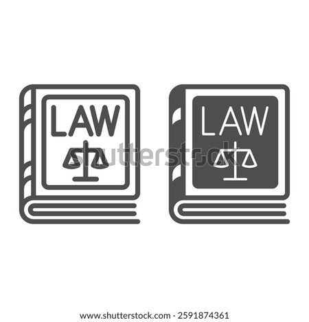 Law book with libra scales line and solid icon, jurisprudence concept. Vector graphics. Book for court house sign on white background, outline style icon for mobile or web design