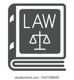 Law book with libra scales solid icon, jurisprudence concept. Vector graphics. Book for court house sign on white background, glyph style icon for mobile or web design