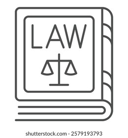 Law book with libra scales thin line icon, jurisprudence concept. Vector graphics. Book for court house sign on white background, outline style icon for mobile or web design