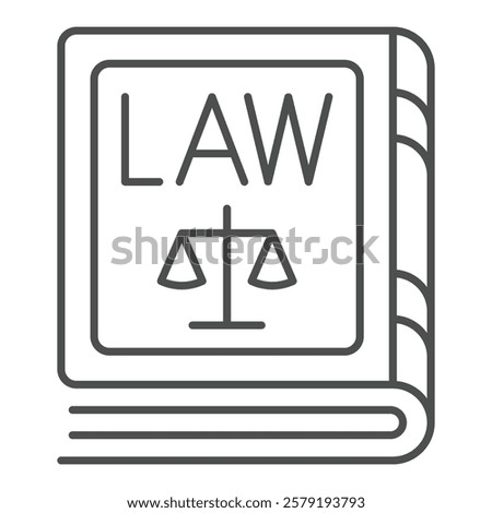 Law book with libra scales thin line icon, jurisprudence concept. Vector graphics. Book for court house sign on white background, outline style icon for mobile or web design