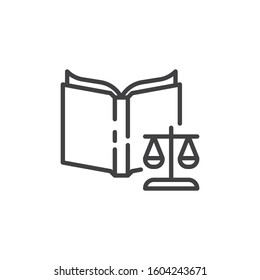 Law Book line icon. linear style sign for mobile concept and web design. Constitution book and justice scale outline vector icon. Symbol, logo illustration. Vector graphics