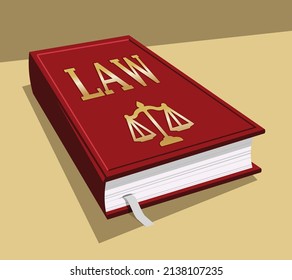 law book, red color with gold letters, vector illustration