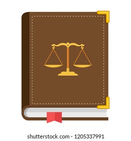 law book statute book with golden scale icon flat design isolated on white background