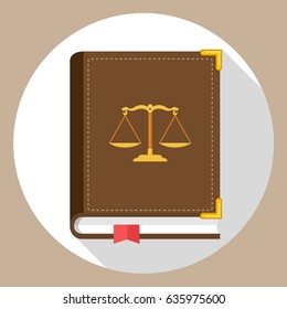 law book statute book with golden scale icon flat design vector graphic