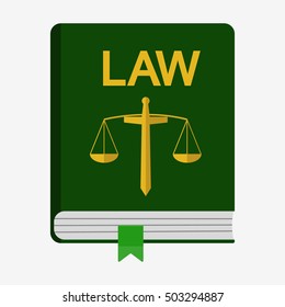 Law book. Sword and scales on cover. Law book icon. Stock vector illustration.