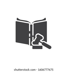 Law Book vector icon. filled flat sign for mobile concept and web design. Constitution book and judges gavel glyph icon. Symbol, logo illustration. Vector graphics