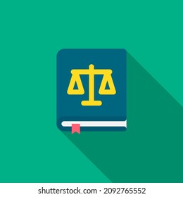 Law book vector icon symbol justice, flat design, long shadow