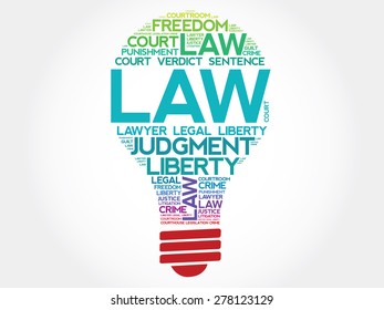 Law bulb word cloud concept