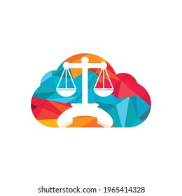 Das Gesetz nennt Vektorlogo-Design-Vorlage. Handset und Gleichgewicht mit Cloud-Symbol-Design.