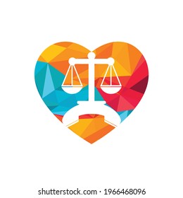 Law call vector logo design template. Handset and balance with heart icon design.